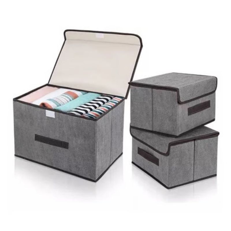 GENERICO - Caja Organizadora De Ropa Multiusos Con Tapa Flip 3 Pcs