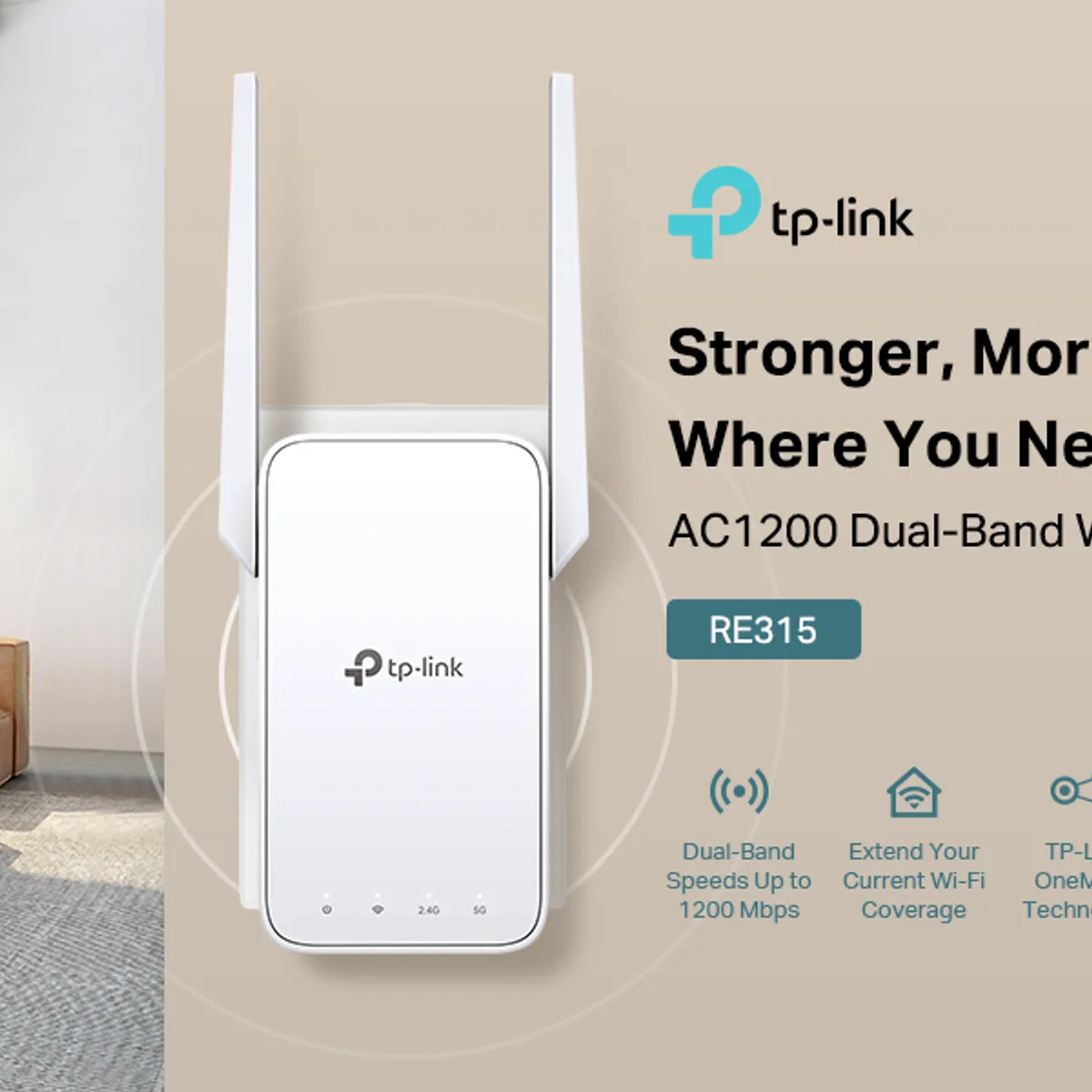 TP LINK - Repetidor Wifi Tp-Link RE315 Extensor AC1200 Doble Banda 5G 2G 140 mts