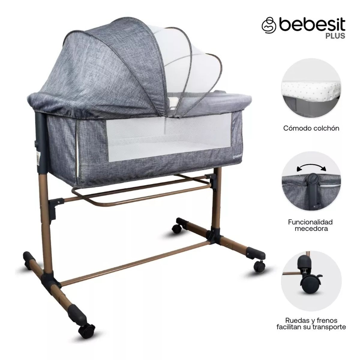 BEBESIT - Cuna Colecho Side By Side Bebesit Gris Claro Golden