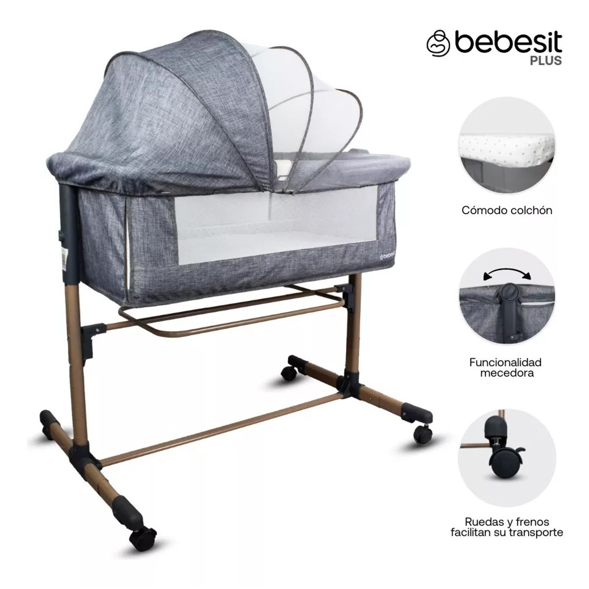 BEBESIT - Cuna Colecho Side By Side Bebesit Gris Claro Golden