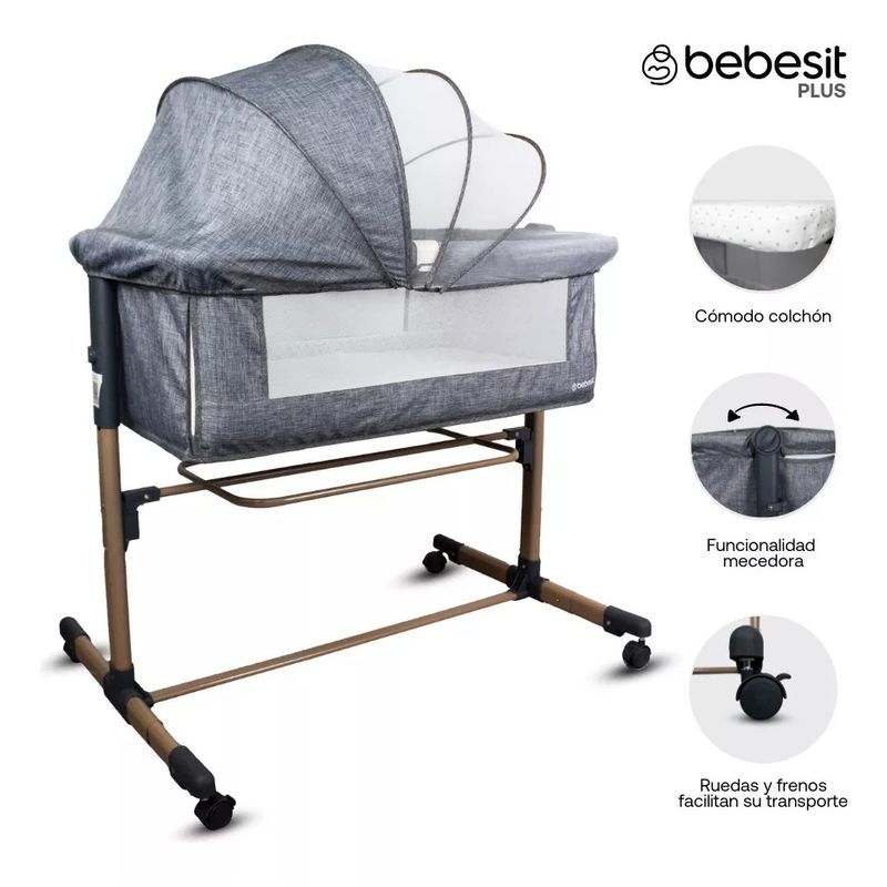 BEBESIT - Cuna Colecho Side By Side Bebesit Gris Claro Golden