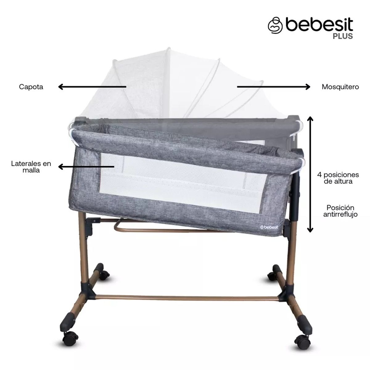 BEBESIT - Cuna Colecho Side By Side Bebesit Gris Claro Golden