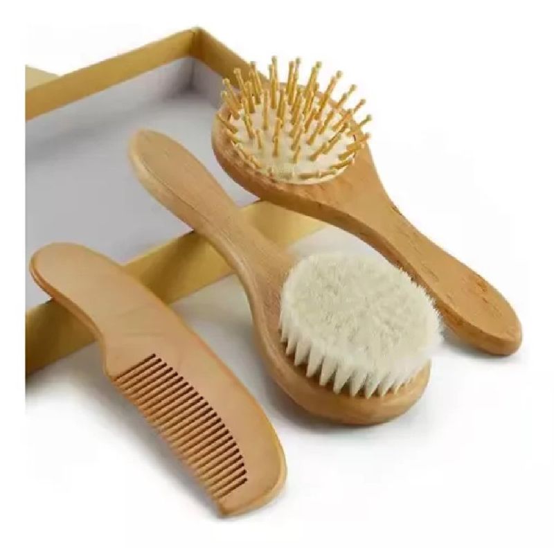 MUNDO BEBE - Set De Cepillos Cabello Bebe Bambu De Cerdas Naturales x3