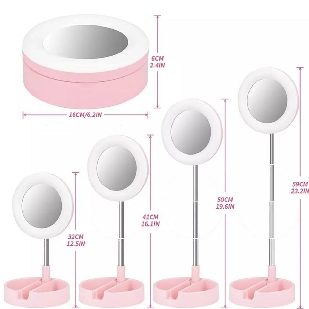 GENERICO - Aro De Luz Con Espejo+soporte Celular Selfies 3 Modos De Luz