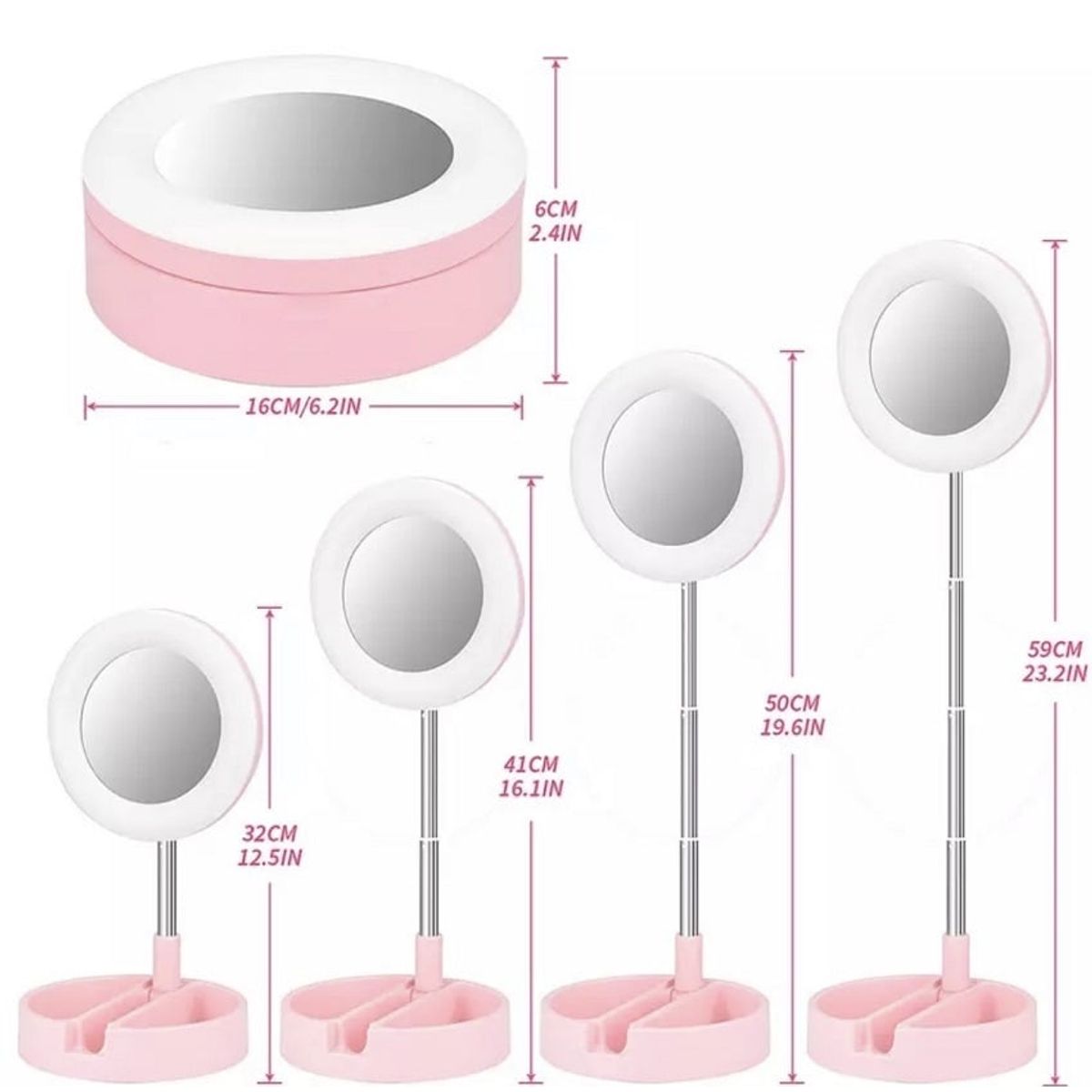 GENERICO - Aro De Luz Con Espejo+soporte Celular Selfies 3 Modos De Luz
