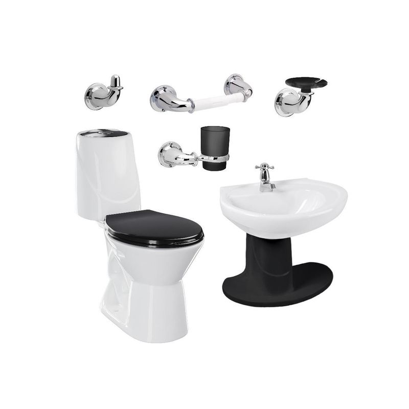 CORONA - Combo Happy Negro Sanitario Lavamanos semipedestal Grifería Accesorios