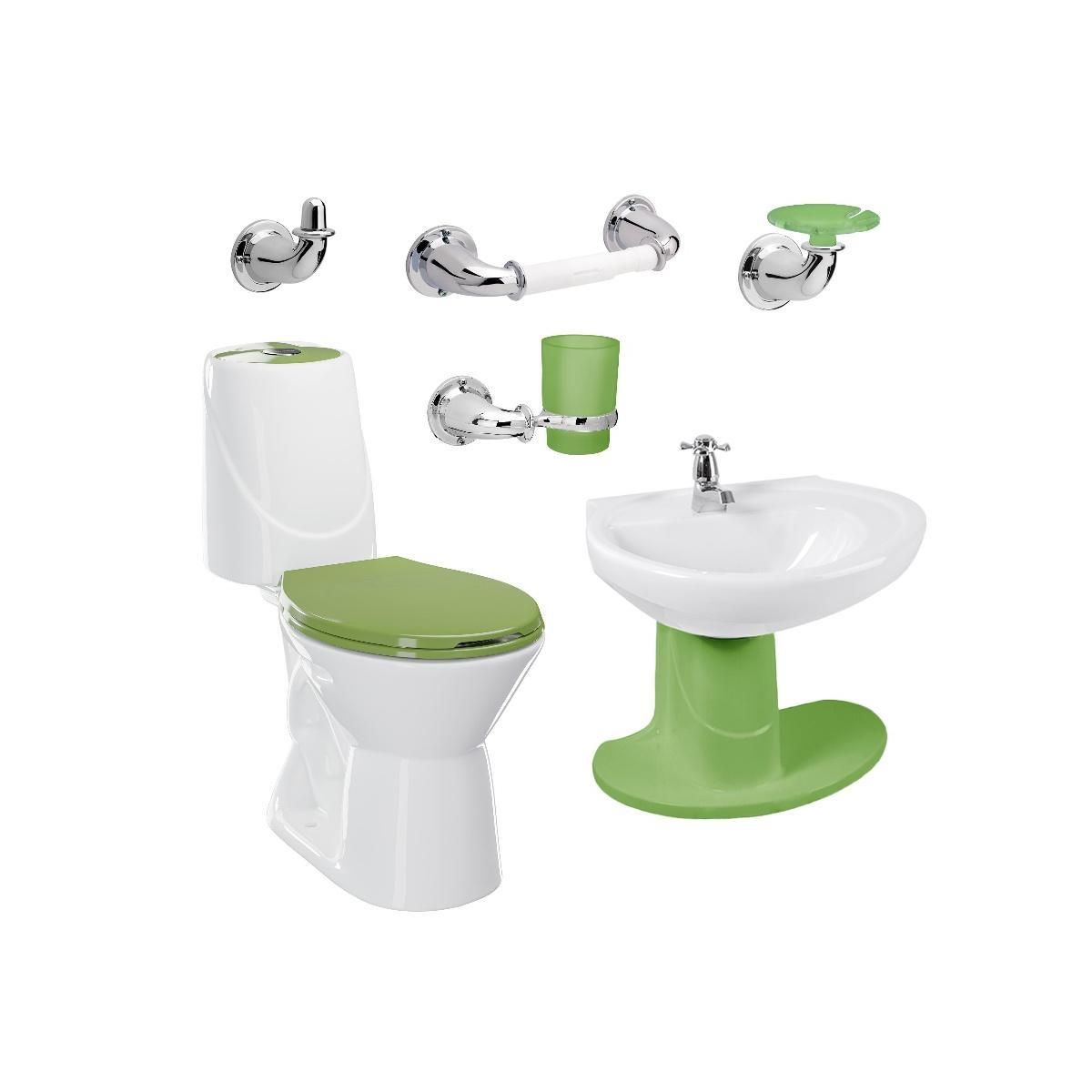 CORONA - Combo Happy Verde Sanitario Lavamanos semipedestal Grifería Accesorios