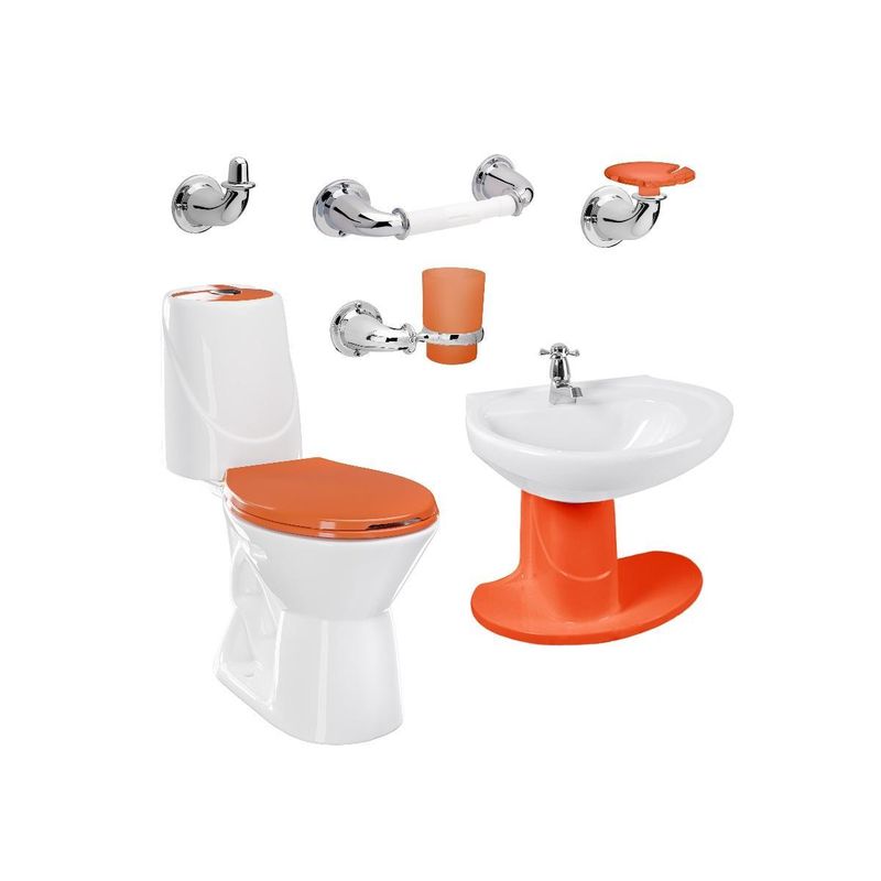 CORONA - Combo Happy Sanitario Lavamanos semipedestal Grifería Accesorios