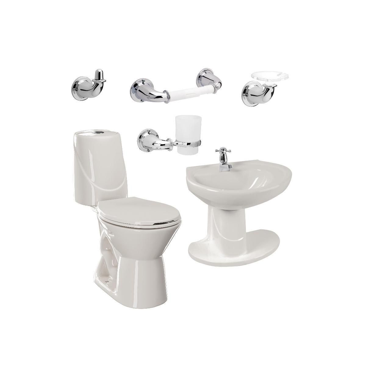 CORONA - Combo Happy Bone Sanitario Lavamanos semipedestal Grifería Accesorios