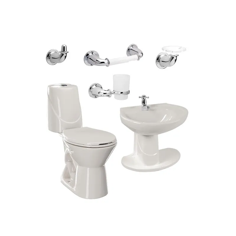 CORONA - Combo Happy Bone Sanitario Lavamanos semipedestal Grifería Accesorios