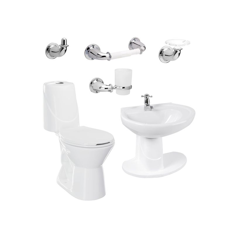 CORONA - Combo Happy Blanco Sanitario Lavamanos semipedestal Grifería Accesorio