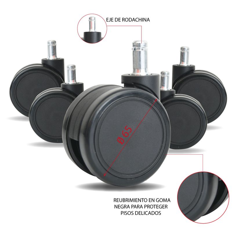 MUEBLESYA - Repuesto Para Silla De Oficina 5 Ruedas De Goma Negra 65MM