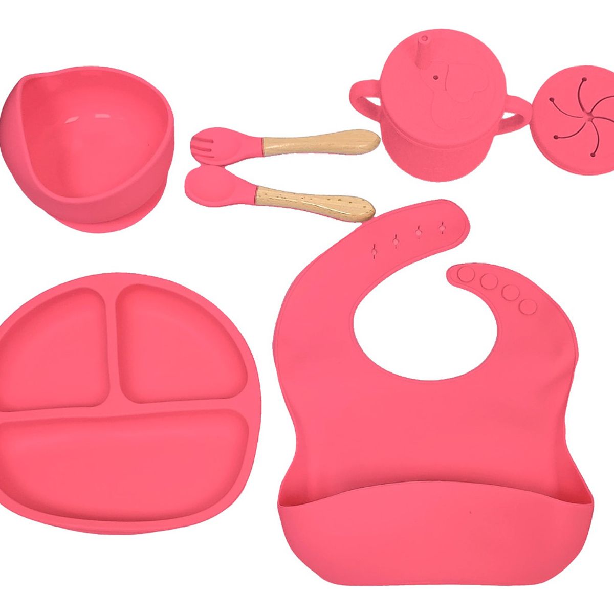 XALTA - Set Vajilla En Silicona para bebé Plato Babero Vaso -Rosa