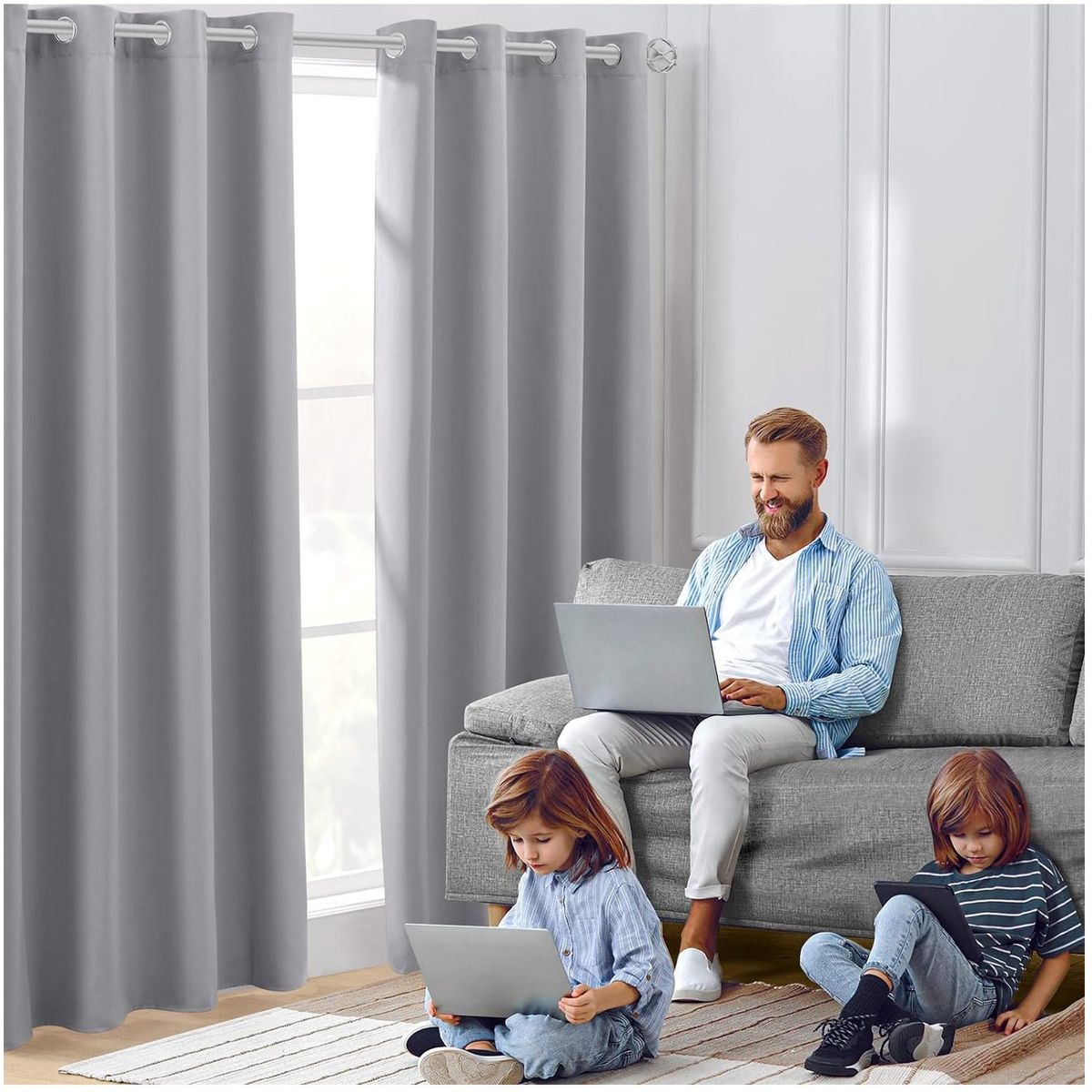 ONE PIXEL - Cortina Blackout 100% Anti Luz, 2 Paños 140x225 - Gris One Pixel