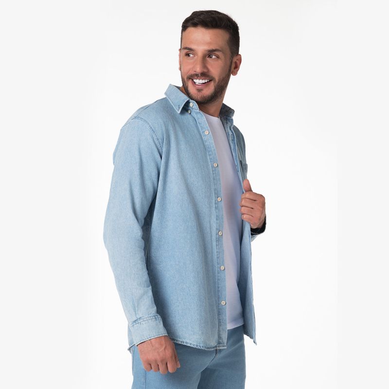LEC LEE - Camisa de jean para hombre Lec Lee - Indigo Claro