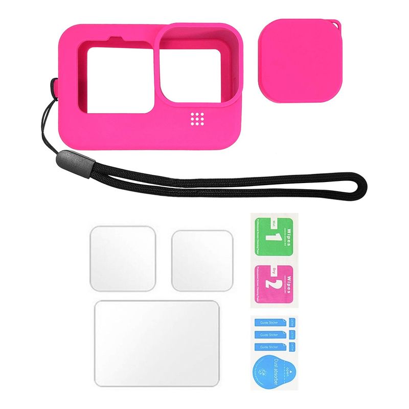 XALTA - Funda Silicona Estuche en Goma para Gopro 9 10 11 12 + Vidrio -Fucsia