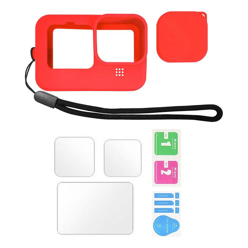 XALTA - Funda Silicona Estuche en Goma para Gopro 9 10 11 12 + Vidrio -Rojo