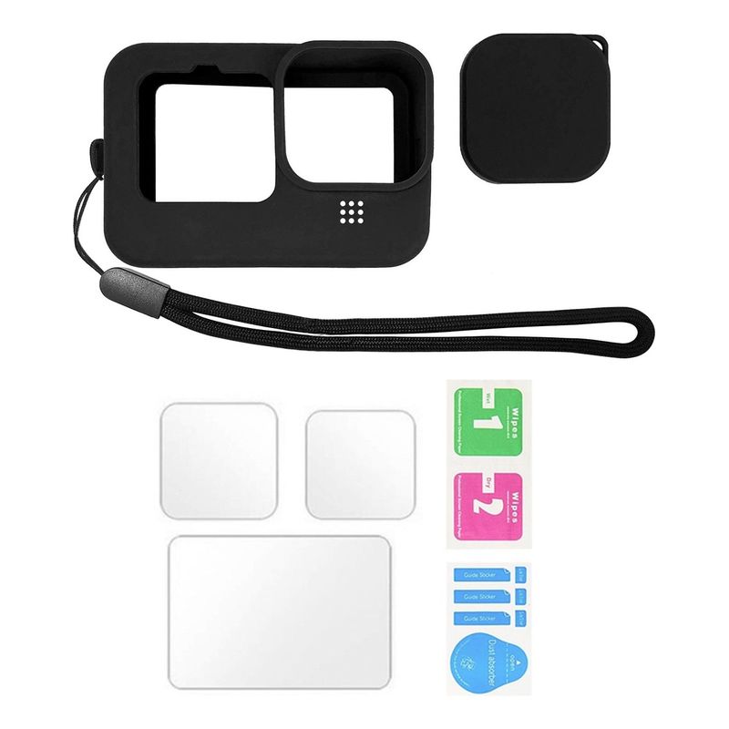 XALTA - Funda Silicona Estuche en Goma para Gopro 9 10 11 12 + Vidrio -Negro