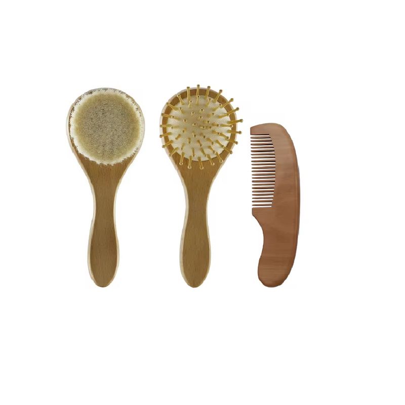 MUNDO BEBE - Set De Cepillos Cabello Bebe Bambu De Cerdas Naturales x3