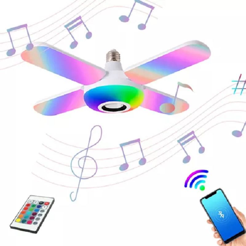 GENERICO - Bombillo Lampara Con Bocina Led Rgb Bluetooth Control 4 Aspas