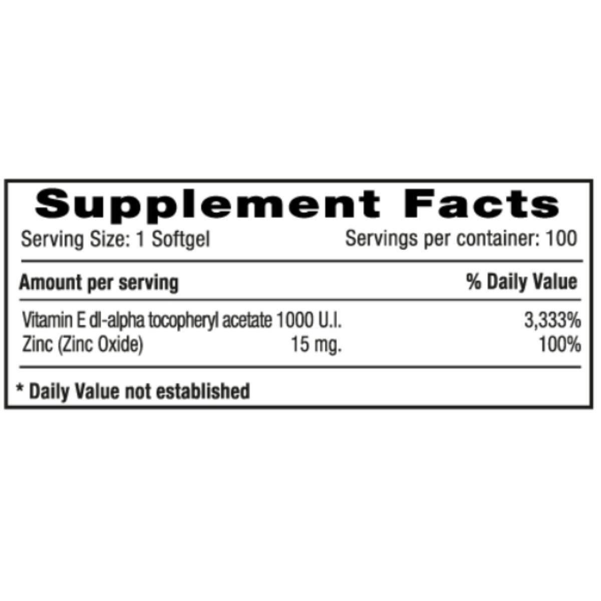 MILLENIUM NATURAL SYSTEM - Vitamina  E 1000 UI + Zinc x 100 Softgels Natural System