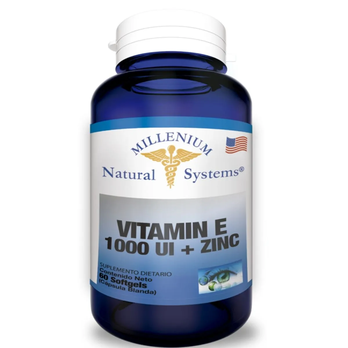 MILLENIUM NATURAL SYSTEM - Vitamina  E 1000 UI + Zinc x 60 Softgels Natural System