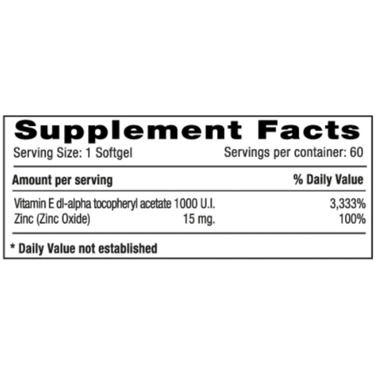 MILLENIUM NATURAL SYSTEM - Vitamina  E 1000 UI + Zinc x 60 Softgels Natural System