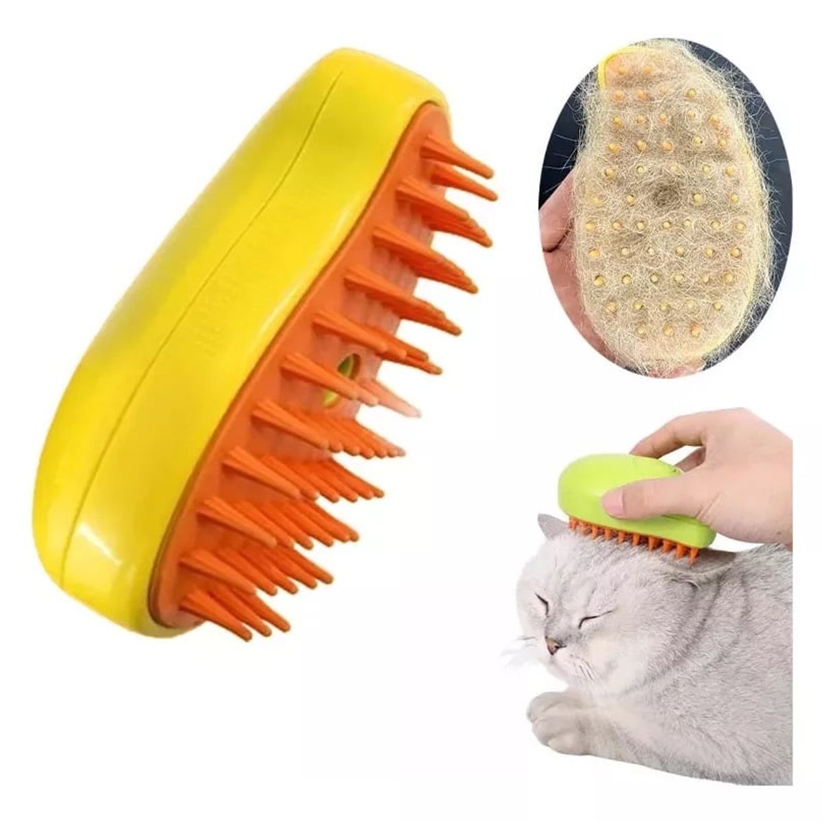 GENERICO - Cepillo De Vapor Para Gatos 3 En 1 Auto limpiante Amarillo