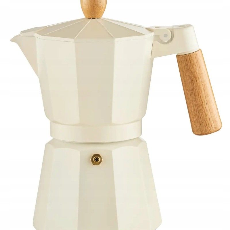 GENERICO - Cafetera Moka Italiana Mango Madera Beige 300ml 6 Tazas Café