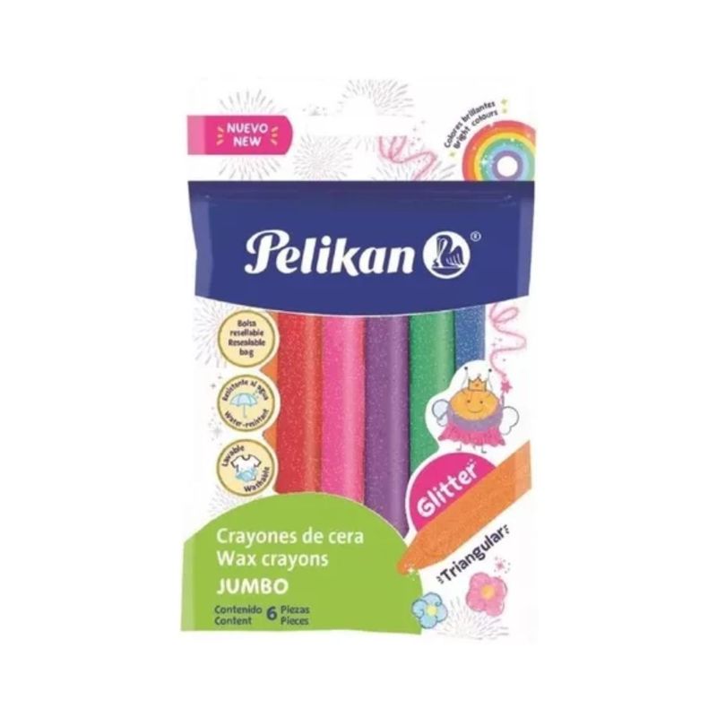 PELIKAN - Crayones De Cera Jumbo Tonos Glitter Marca Pelikan X6 Unds