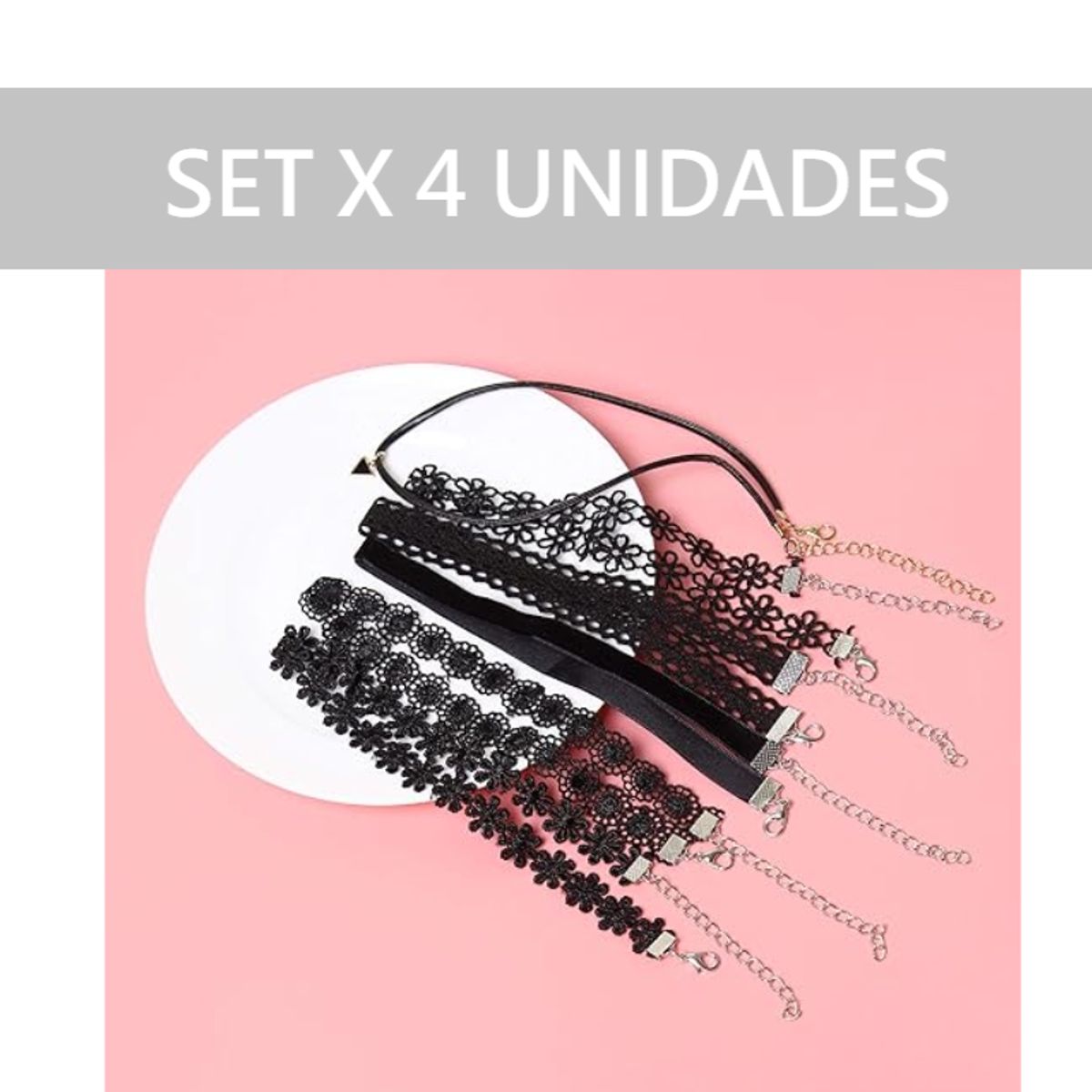 GENERICO - Set Gargantilla Collar Choker X 4 Unidades Cadenas_.