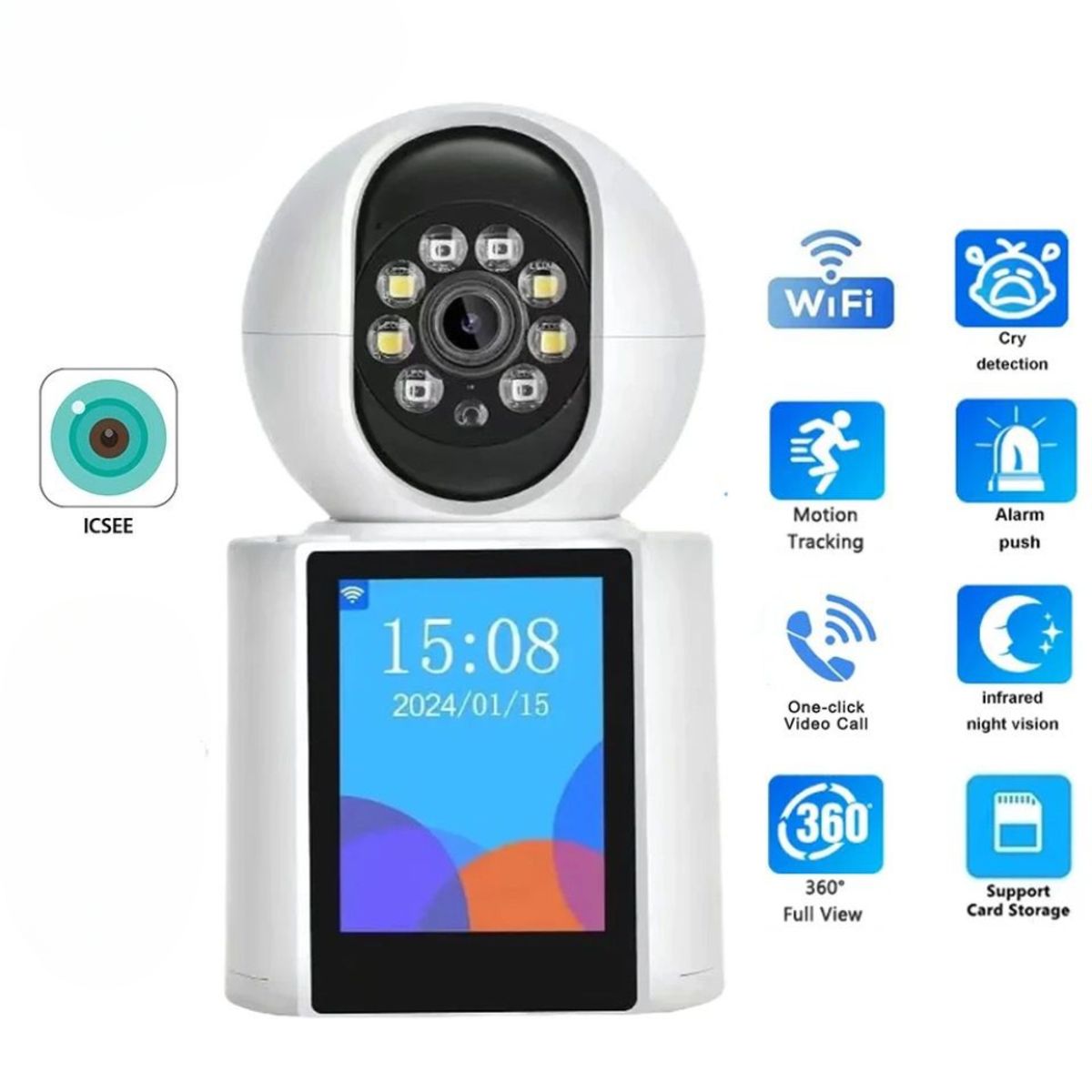 GENERICO - Camara De Seguridad Wifi Video Llamada Con Pantalla Icsee