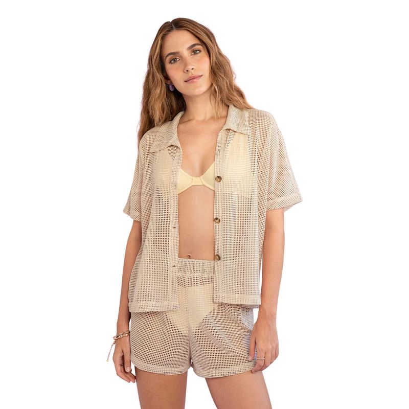 LEONISA - Leonisa Camiseta en malla con botones tipo carey