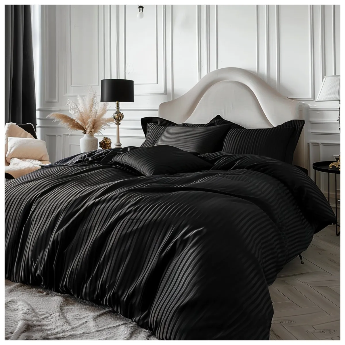 KARYTEX - COMBO Duvet + Juego de Sabanas Embozado + Plumon Liso Doble Negro