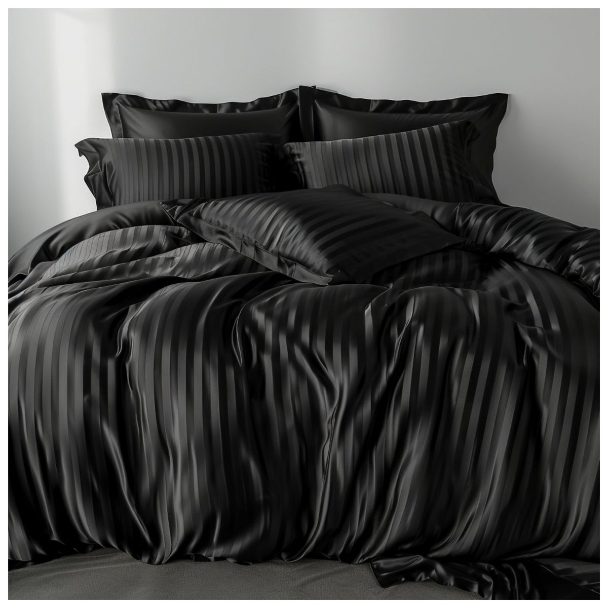 KARYTEX - COMBO Duvet + Juego Sabanas Embozado Negro + Plumón Liso Blanco Queen