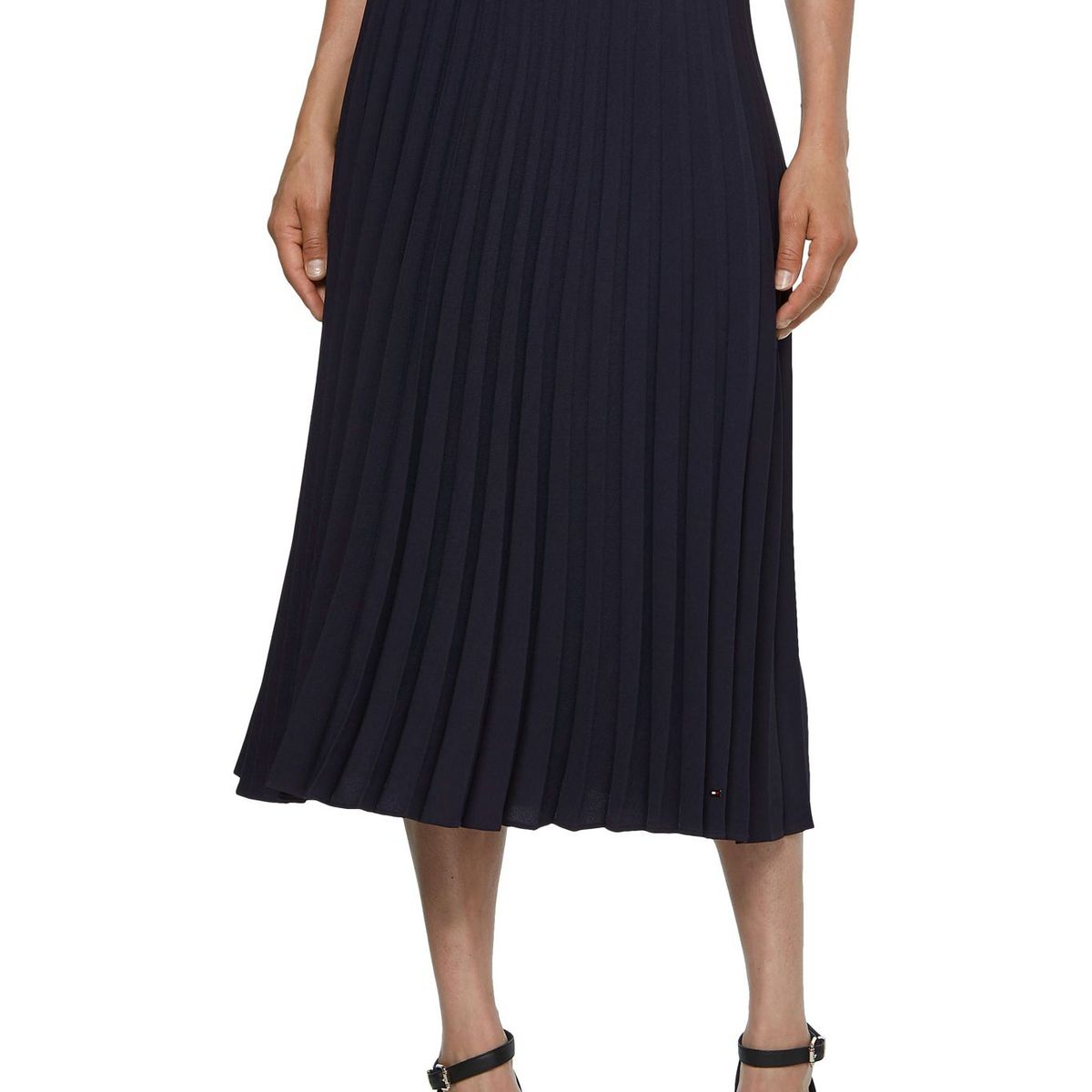 TOMMY HILFIGER - Falda azul midi plisada con logo en la cintura Tommy Hilfiger