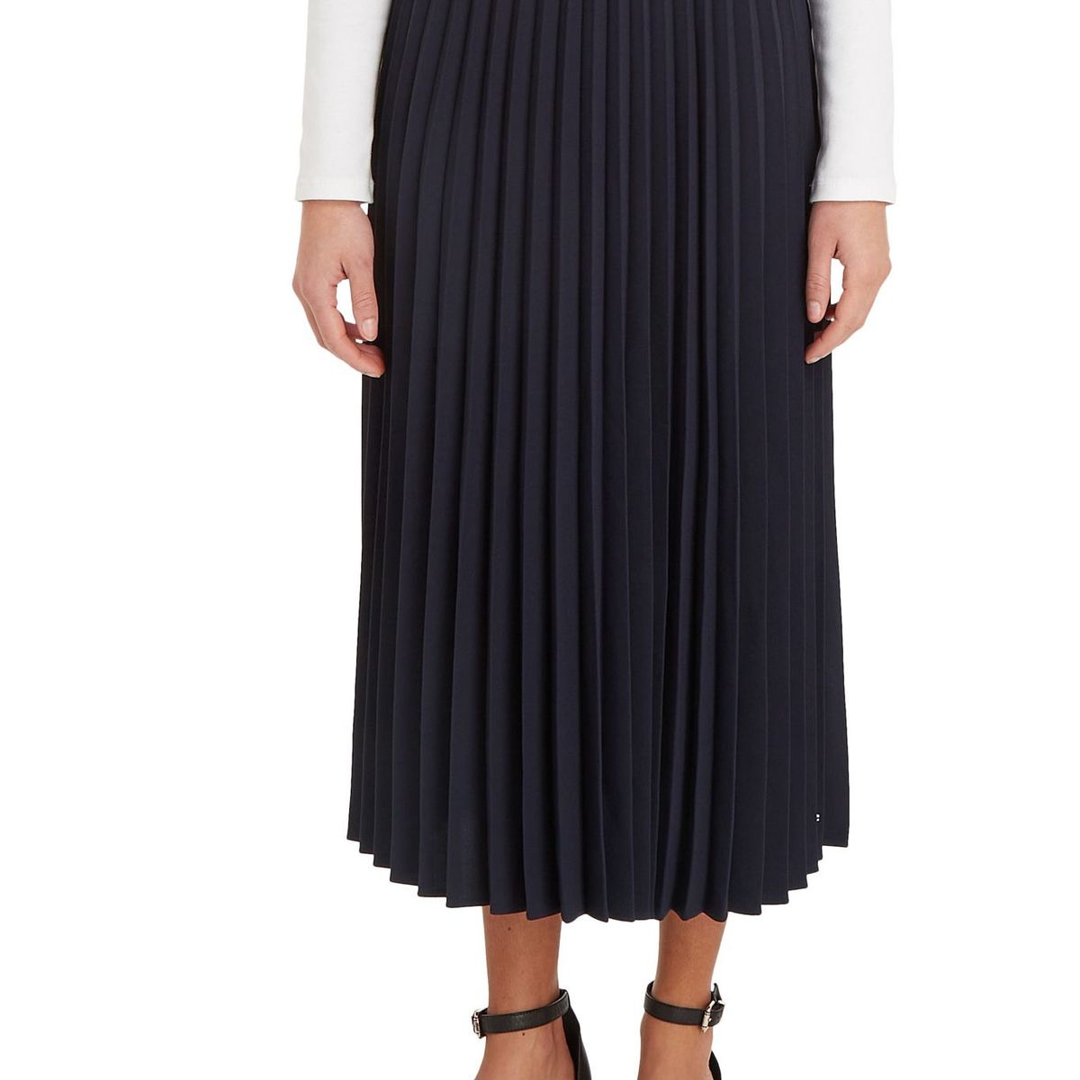 TOMMY HILFIGER - Falda azul midi plisada con logo en la cintura Tommy Hilfiger