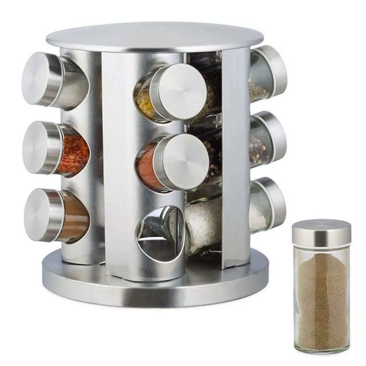 GENERICO - Soporte Giratorio Redondo Para Condimentos De Cocina + 12 Tarros
