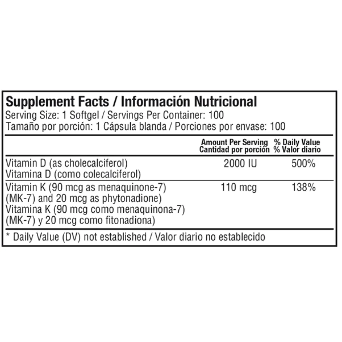 HEALTHY AMERICA - Duo-Vit vitamina D3 + K2 100 Softgels - Healthy America