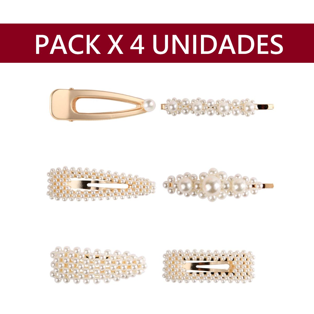 GENERICO - Set Pinzas x 4 Unid Gancho Hebilla Clips de Perlas Accesorio Cabello