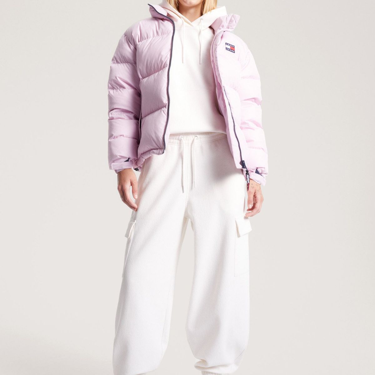 TOMMY HILFIGER - Joggers blanco acanalados con bolsillos cargo Tommy Jeans