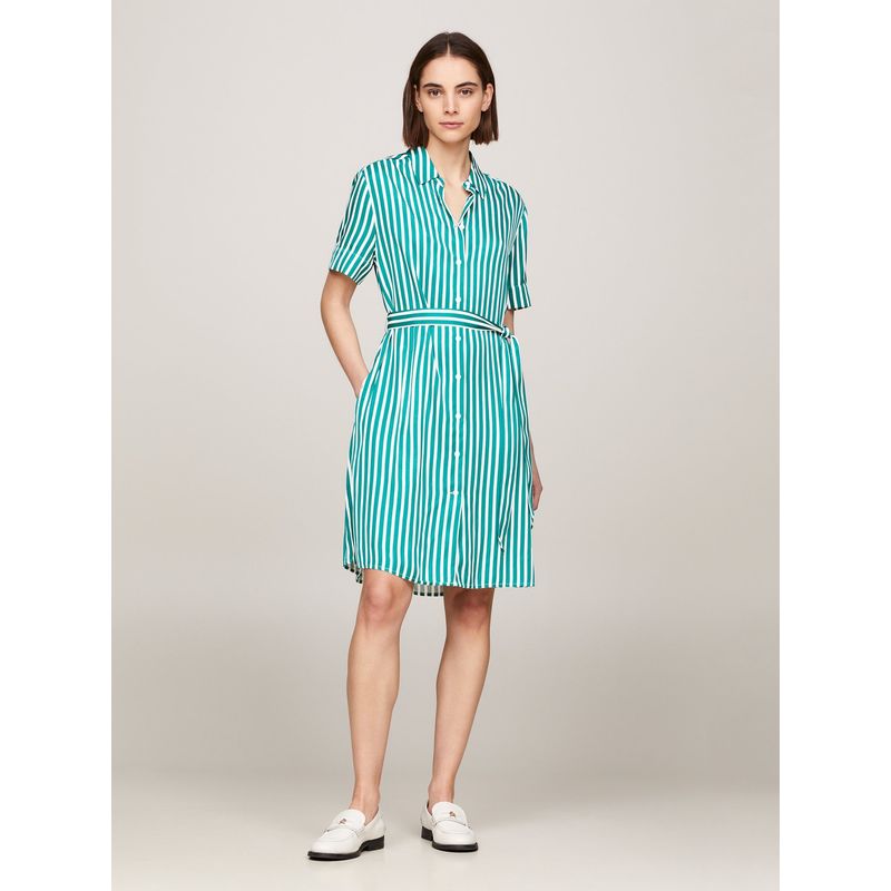 TOMMY HILFIGER - Vestido De Rayas Verde Amplio Para Mujer Tommy Hilfiger