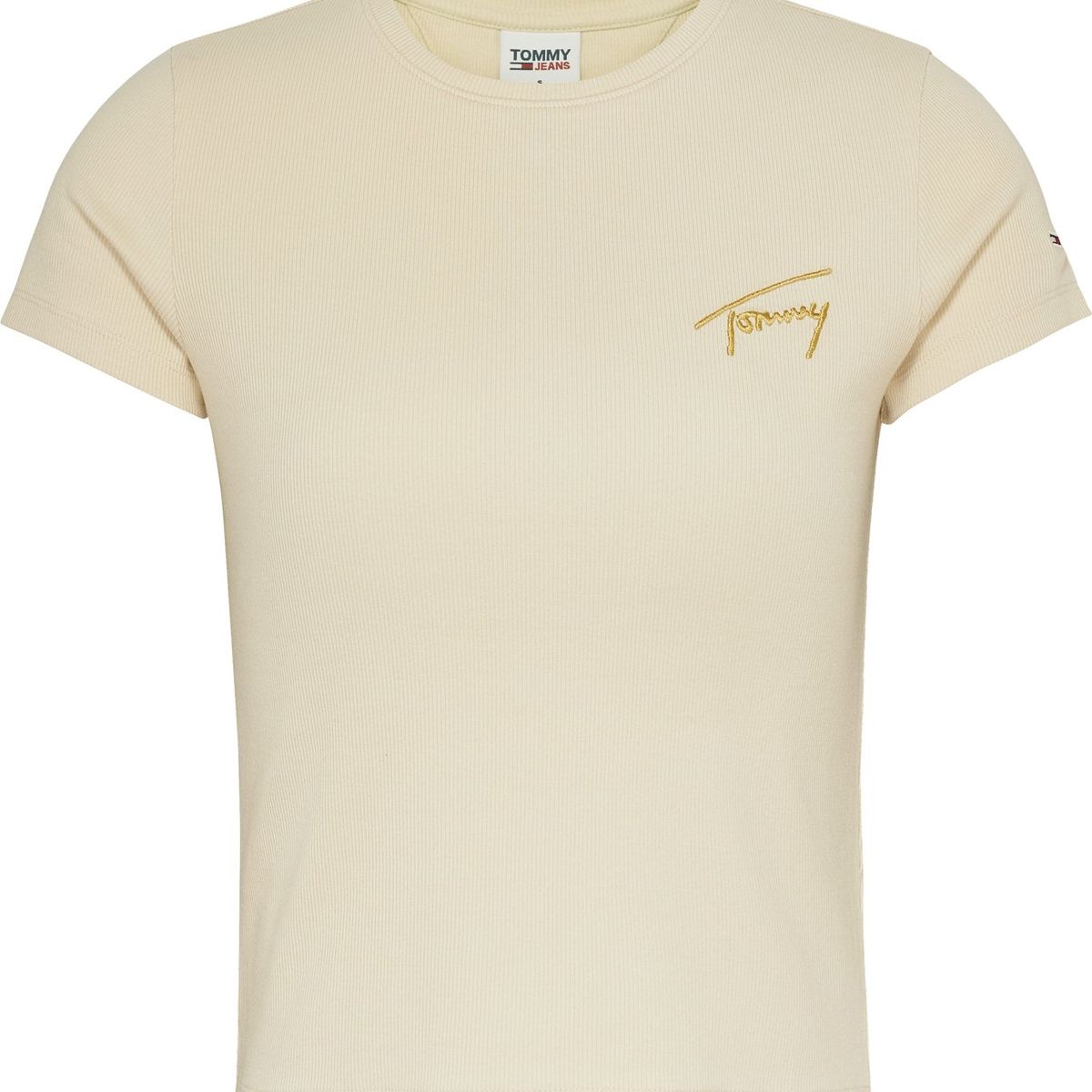 TOMMY HILFIGER - Camiseta beige signature con logo Tommy Jeans