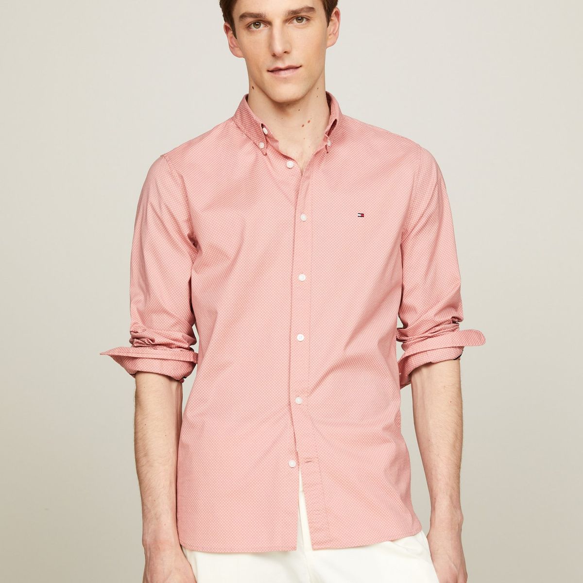 TOMMY HILFIGER - Camisa Naranja TH Flex slim con microestampadoTommy Hilfiger