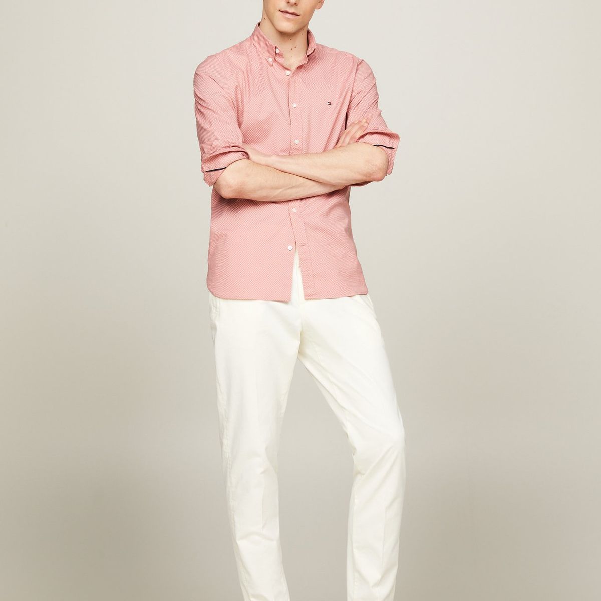 TOMMY HILFIGER - Camisa Naranja TH Flex slim con microestampadoTommy Hilfiger