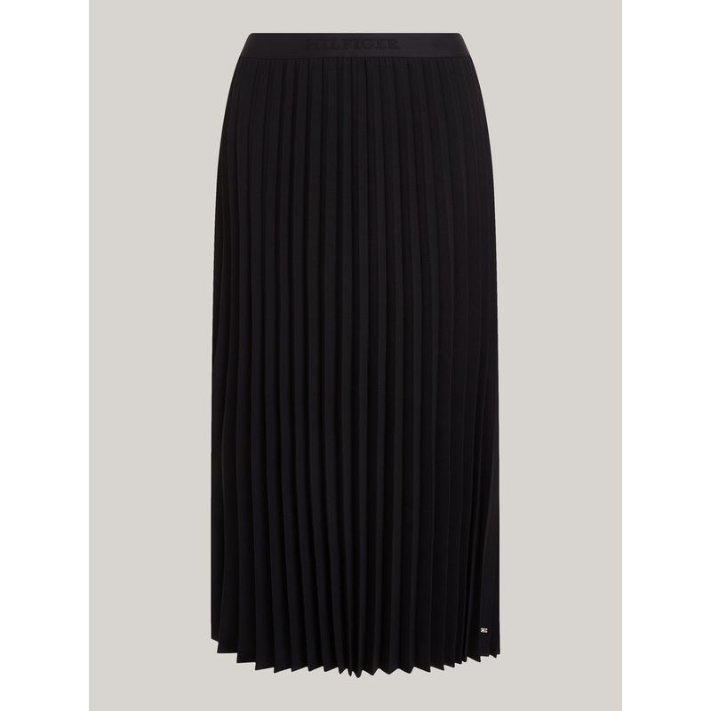 TOMMY HILFIGER - Falda negro midi plisada con logo en la cintura Tommy Hilfiger