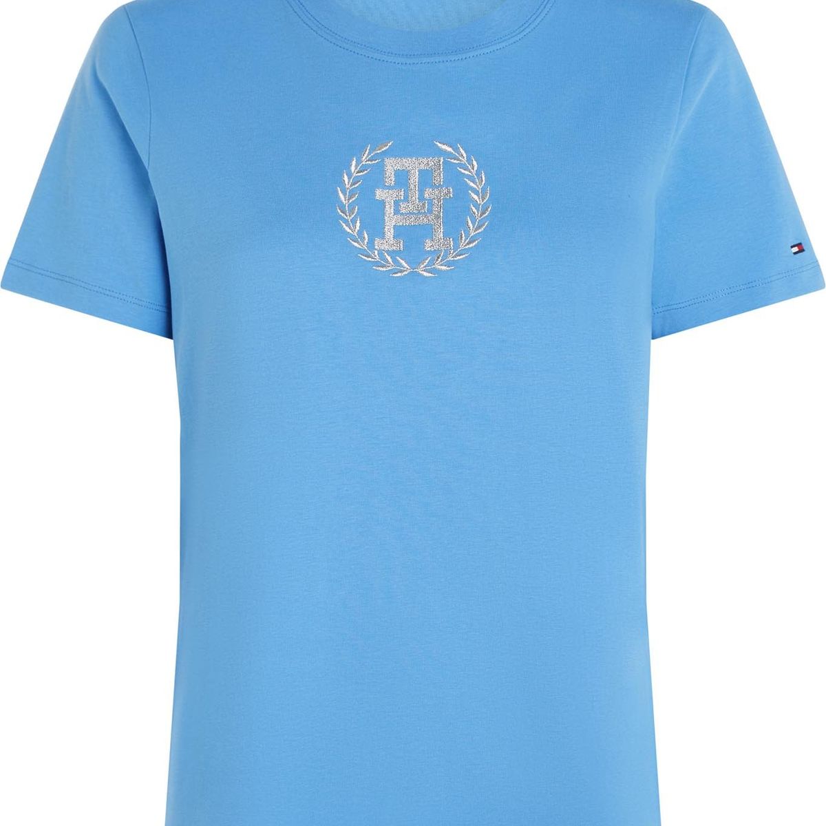 TOMMY HILFIGER - Camiseta azul de cuello redondo con monograma TH Tommy Hilfiger