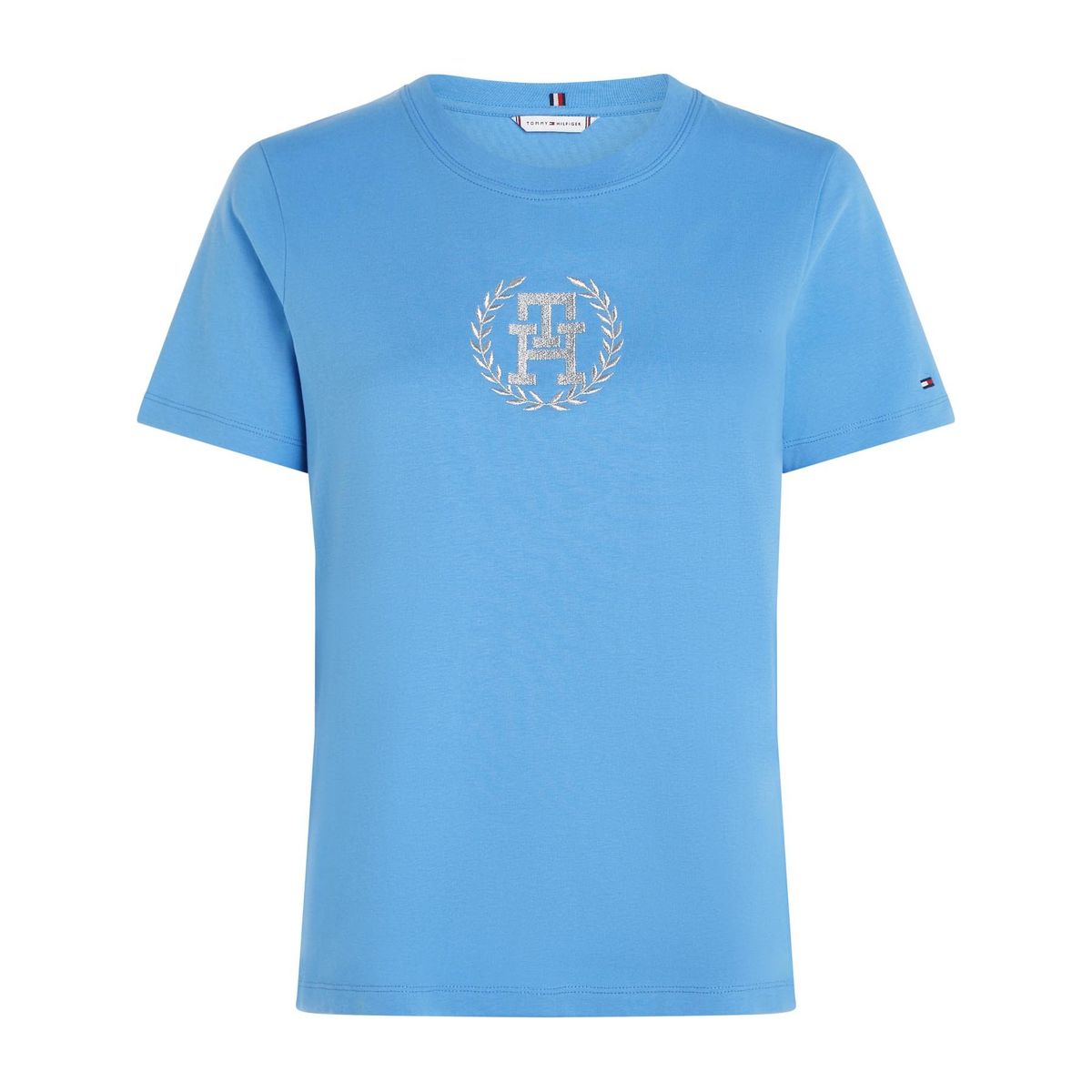 TOMMY HILFIGER - Camiseta azul de cuello redondo con monograma TH Tommy Hilfiger