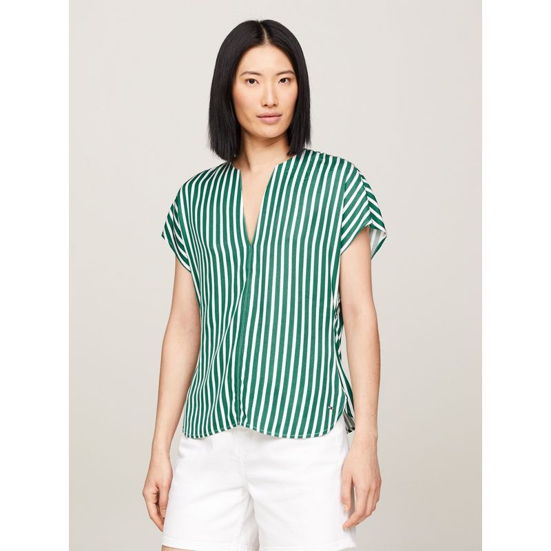 TOMMY HILFIGER - Blusa verde fluida con rayas de manga corta Tommy Hilfiger