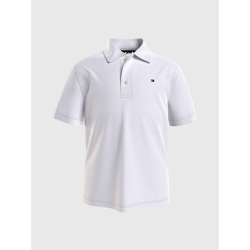 TOMMY HILFIGER - Polo De Niño Blanco Solido Con Logo Tommy Hilfiger